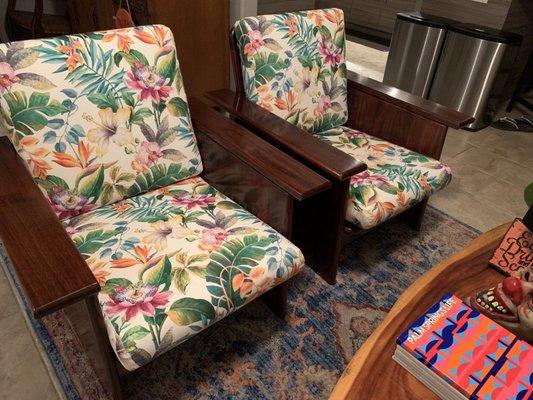 Custom upholstered vintage chairs