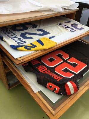 NFL jerseys from the Pro Football Hall Fame await treatment in the Textile lab.