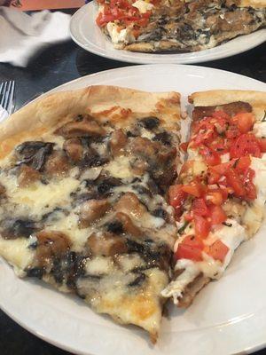 Chicken marsala pizza and a half an eggplant slice