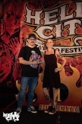 Winning Best New School tattoo award at the Hell City tattoo festival in Arizona 2018.