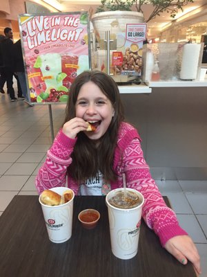 My daughter chose the small pretzel bite combo with pizza sauce to dip.