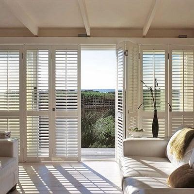 Plantation Shutters installed on oversized sliding glass doors