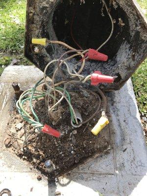 Repaired wires which burned down underground due to corrosion.