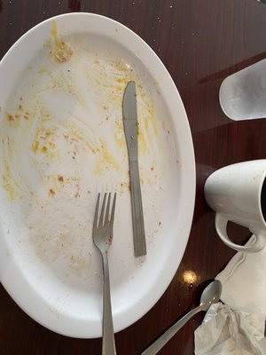 Corned Beef hash and eggs. Side of sausage and wheat toast. So yummy!