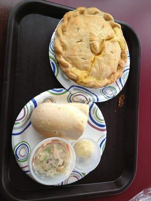 Lunch special. Chix pot pie, French bread n salad.