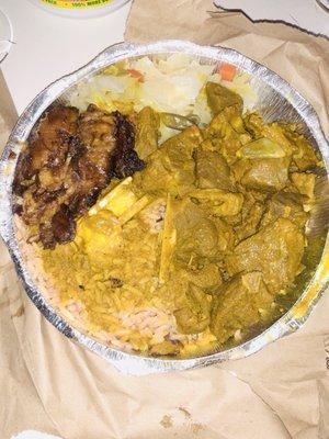 Curry Goat w. Rice & Peas