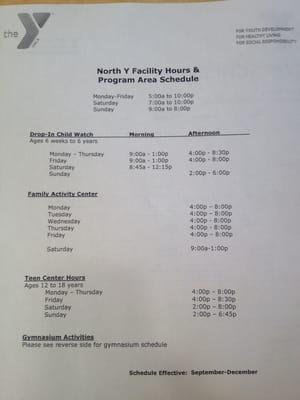 Facility Hours and Program Area Schedule