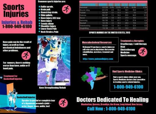 New Jersey Sports medicine for knee, hip, shoulder, elbow, hand, spine, foot, ankle injuries.