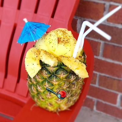 Pina Bowl now available. Its loaded with Italian Ice, fresh pineapples and seasoned with Taijin.