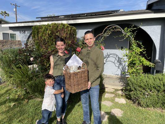 The Wallace Family enjoying their gift basket! They're beyond excited to own a home of their own in the highly sought after City of Glendora