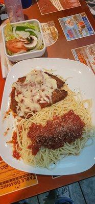 Chicken Parmesan Dinner with Spaghetti