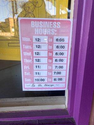 Current store hours