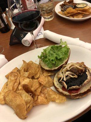 Portobello burger with chips