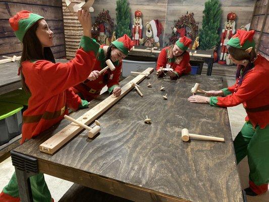 Building toys in the work shop is an elf's specialty!