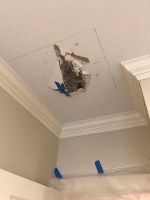 Hole in a bedroom ceiling