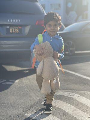 After his first day of preschool. That smile says everything!