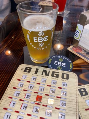 Beer, bingo card, sticker, and a good time!