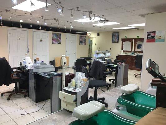 A view of the inside of the nail salon.