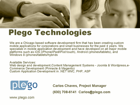 Plego.com 5002 Main, Downers Grove 60515   carlos@plego.com 630.708.6141