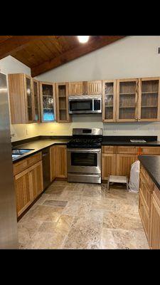 Before picture of painting cabinets ceiling, and walls