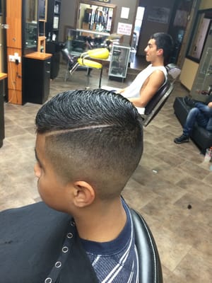 Combover fade with hard part