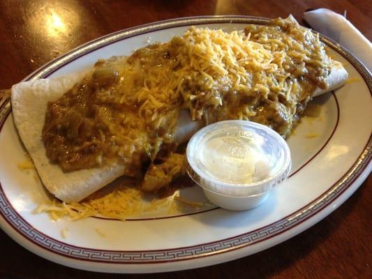 Breakfast burrito with green chili