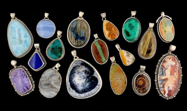 Sterling silver semi-precious stone pendants, hand crafted in Jaipur, India.