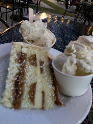 Salted Carmel cake w side of vanilla Highlawn Farm ice cream