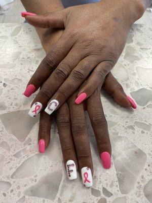 #fuckcancer #acrylicnails #pink&white