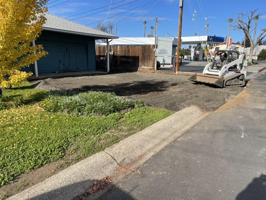 Concrete removed, dirt removed and baserock added for new concrete