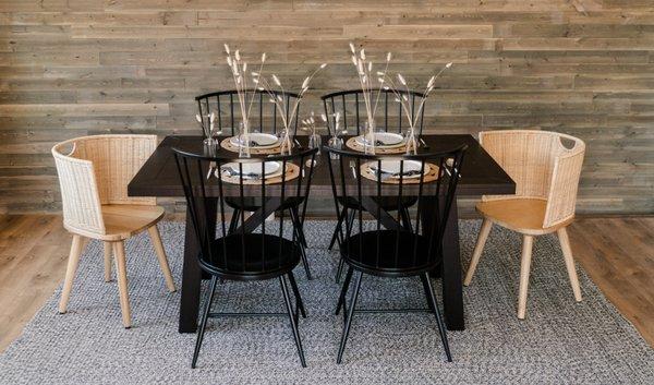 The modern farmhouse dining area