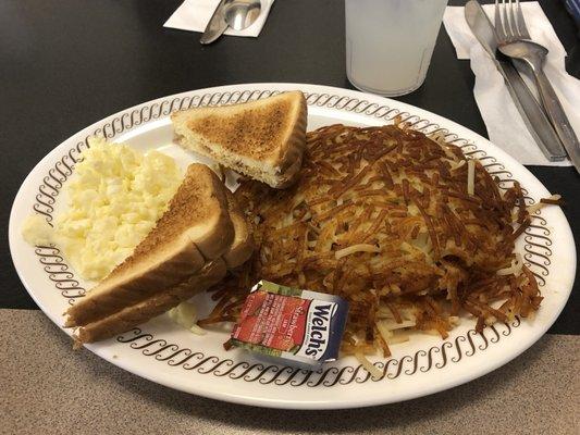 2 eggs, large hash browns