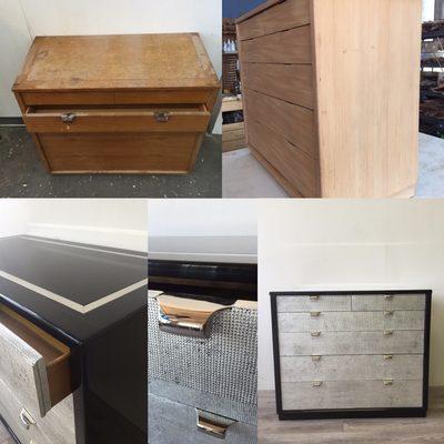 Restoration of Mid-Century Modern Commode Black Lacquered and Tool Texture