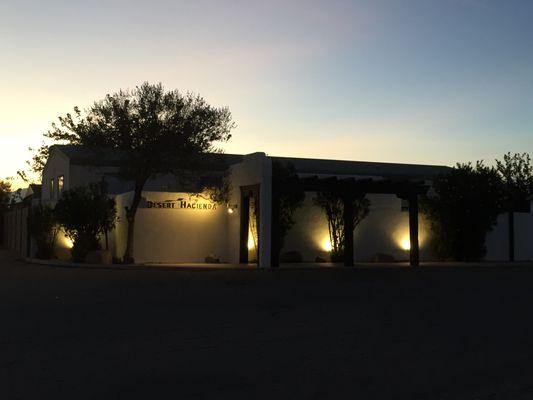 Desert Hacienda front entrance at night