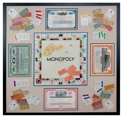 Vintage Monopoly Board Set with Genuine Antique Stocks of the Railroads