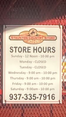 Store hours as of 11-08-22