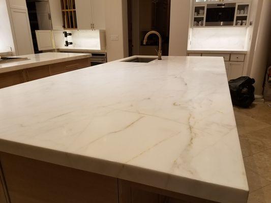 Honed marble counter top refinish, restoration and applied sealant.