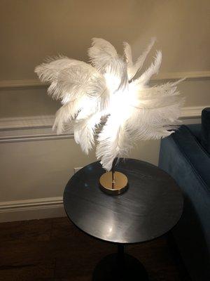 Feather lamp! and marble end table from crate and barrel