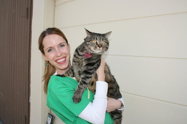 Dr. Cox with Toonces, one of her cats