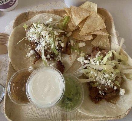 Pork belly, and beef barbacoa tacos