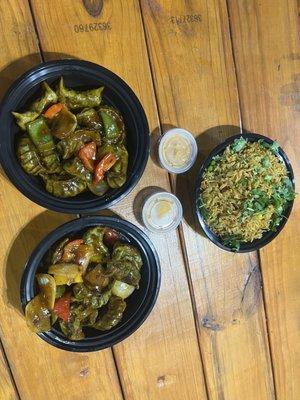 Vegetarian momos, fried rice & fries (not pictured)