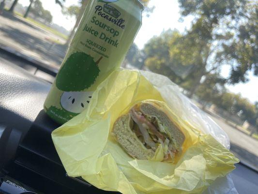 Turkey sandwich & soursop drink