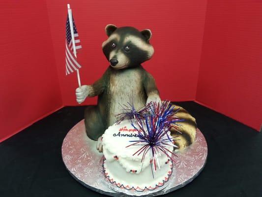 Rocky the Raccoon all cake and Rice Krispie treats