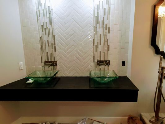 Custom Built sink base and Herring Bone Backsplash