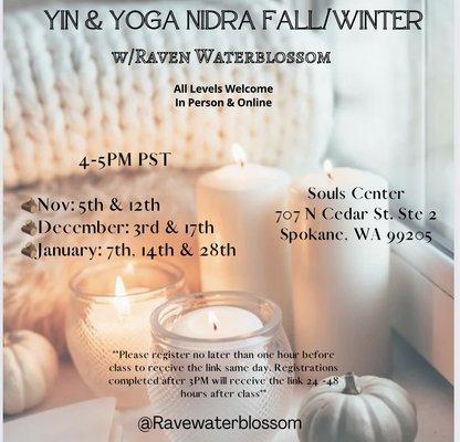 Join us for the fall/winter Yin & Yoga Nidra series