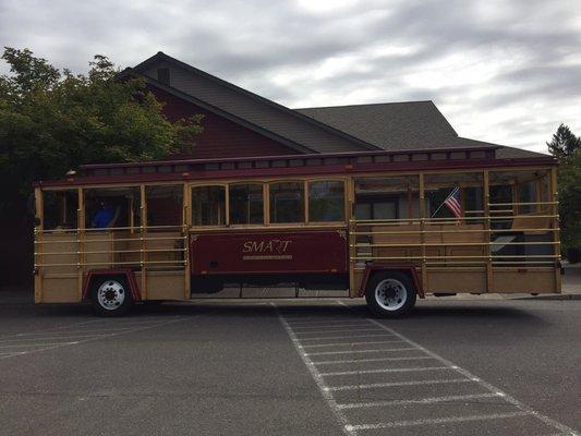 Wilsonville's open air trolley. This picture doesn't do it justice. It's in lovely condition.