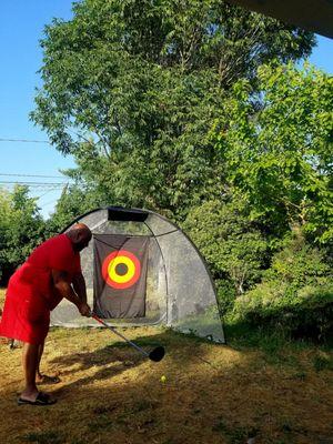 Backyard driving range net to cure golf twitch during covid 19 quarantine.