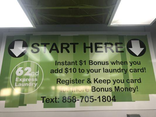 $1 Bonus instantly when you load $10 to your laundry card