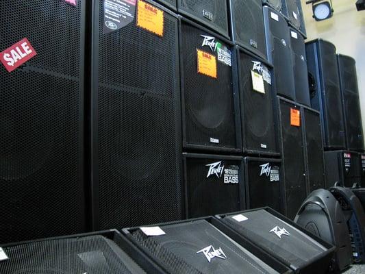 Our brand-name speakers include Peavey and QSC.