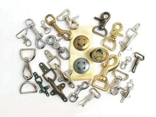 Wide assortment of hardware - hooks, buckles, and clasps available in-store.